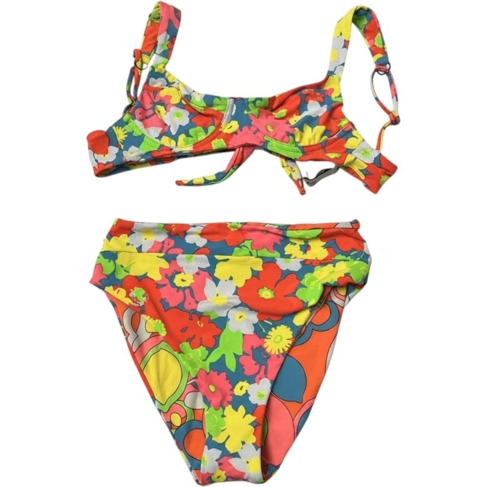 Maaji Bikini Swimsuit Colorful Retro Neon Floral Reversible M Beach Vacation‎